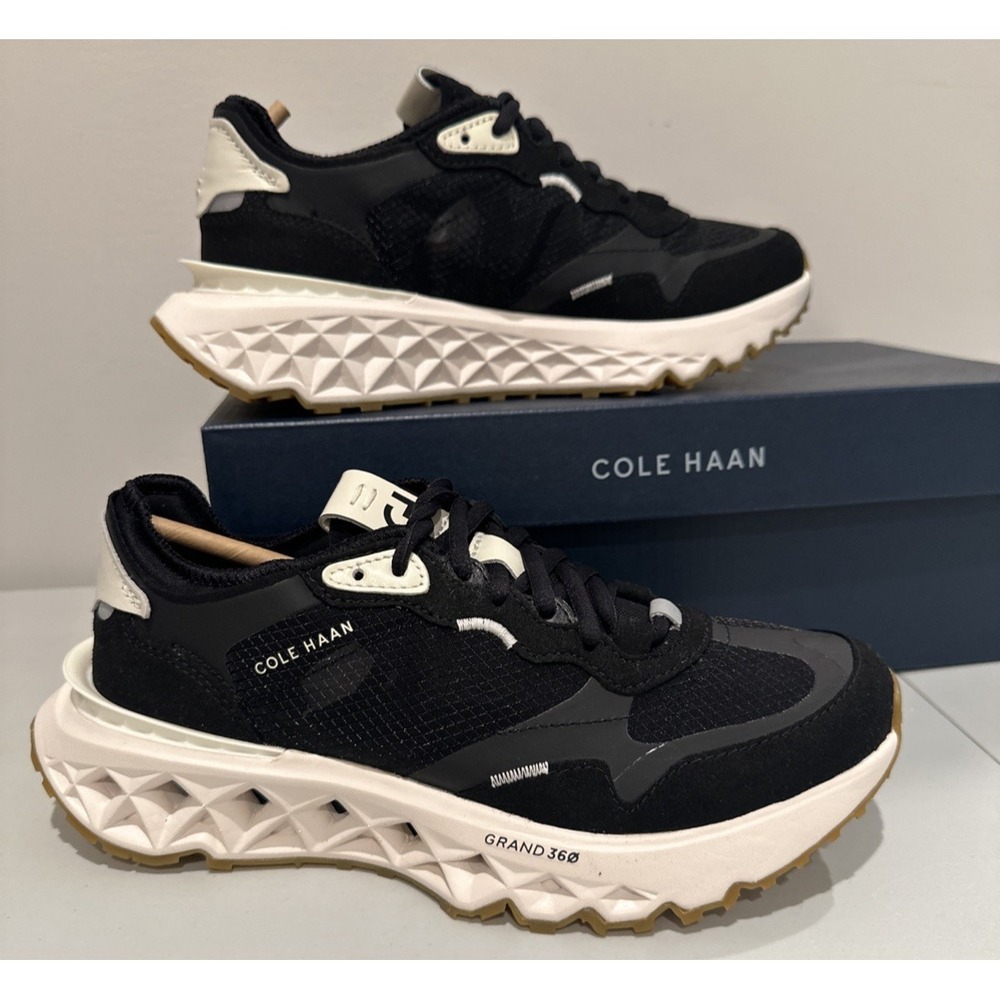 Cole Haan Women Size 6.5B 5.ZERØGRAND Runner Sneakers Shoes Black Ivory W26754
